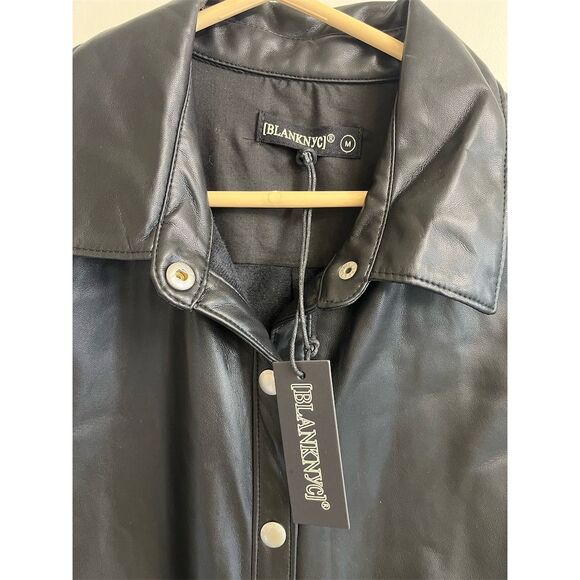 Blank NYC Women's Black Faux Leather Shirt Dress Size M Short Sleeve - Picture 2 of 4